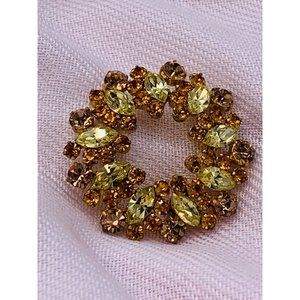 Golden Yellow Pale Orange Crystal Brooch Gorgeous Color Combo